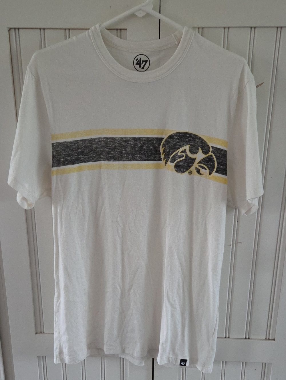 47 White Iowa Hawkeyes Short Sleeve Tee with Black & Yellow Stripe